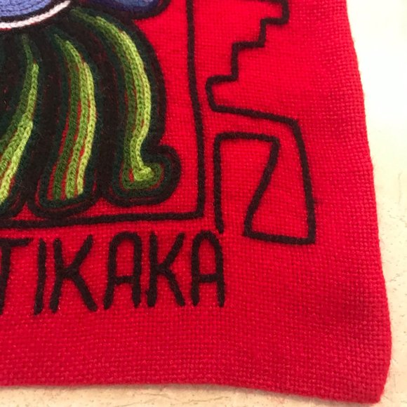 Peru Bolivia Pillow Cover Sham Red Embroidery Tiki Kaka - Picture 2 of 5